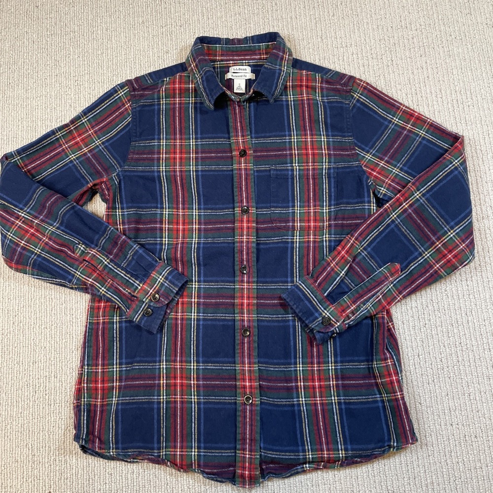 LL Bean Women's Small TALL Relaxed Fit Flannel Plaid Button Down